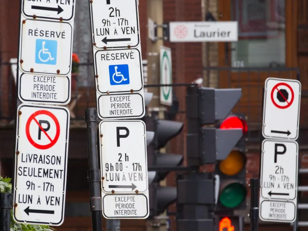 Example of a parking sign in Montreal